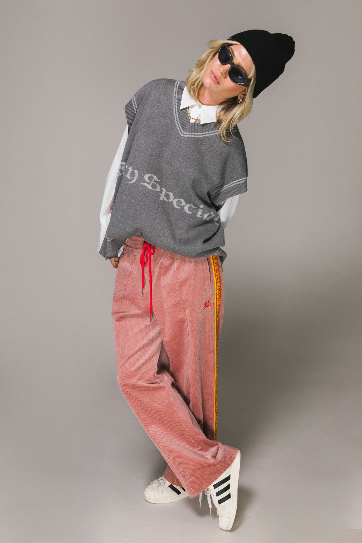 Dusty Pink Cord Geo Track Pants