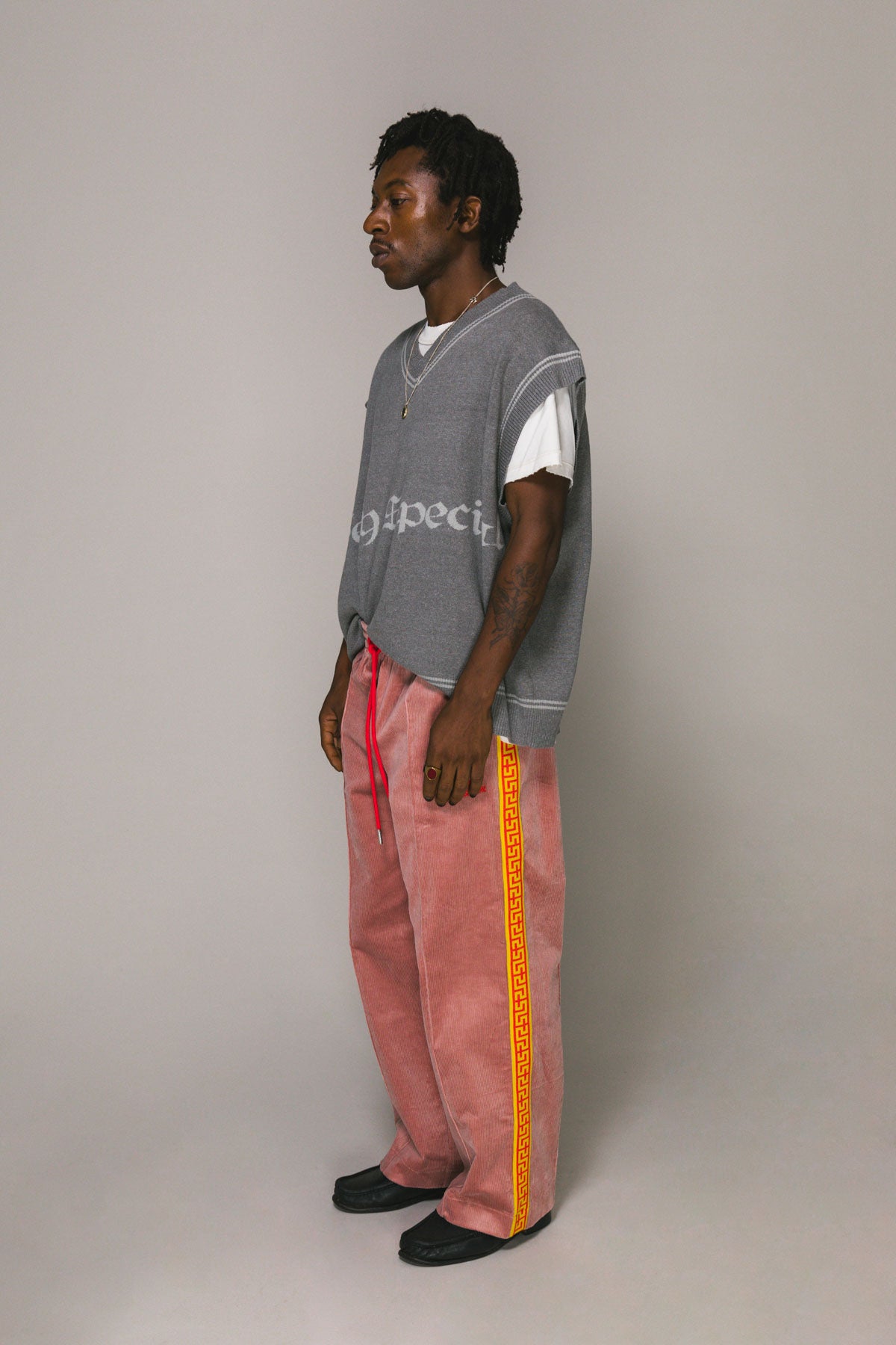 Dusty Pink Cord Geo Track Pants