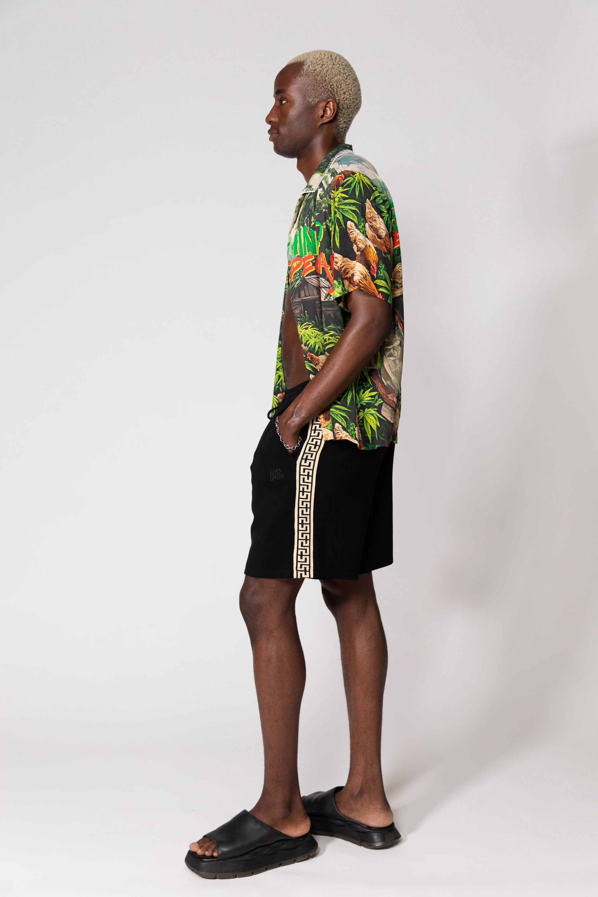 Black Geo Track Shorts