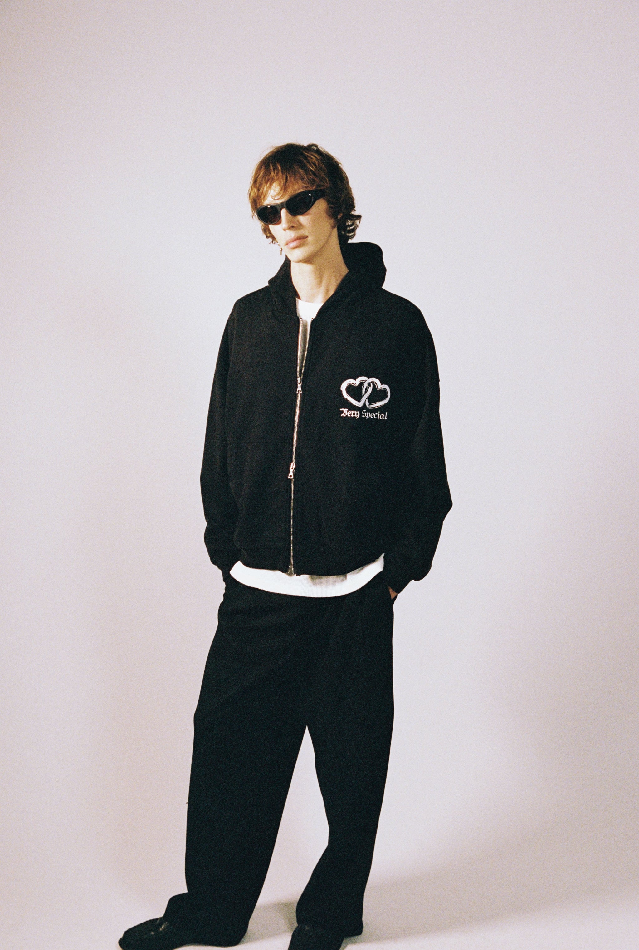Washed Black Hearts Vintage Zip Hoodie