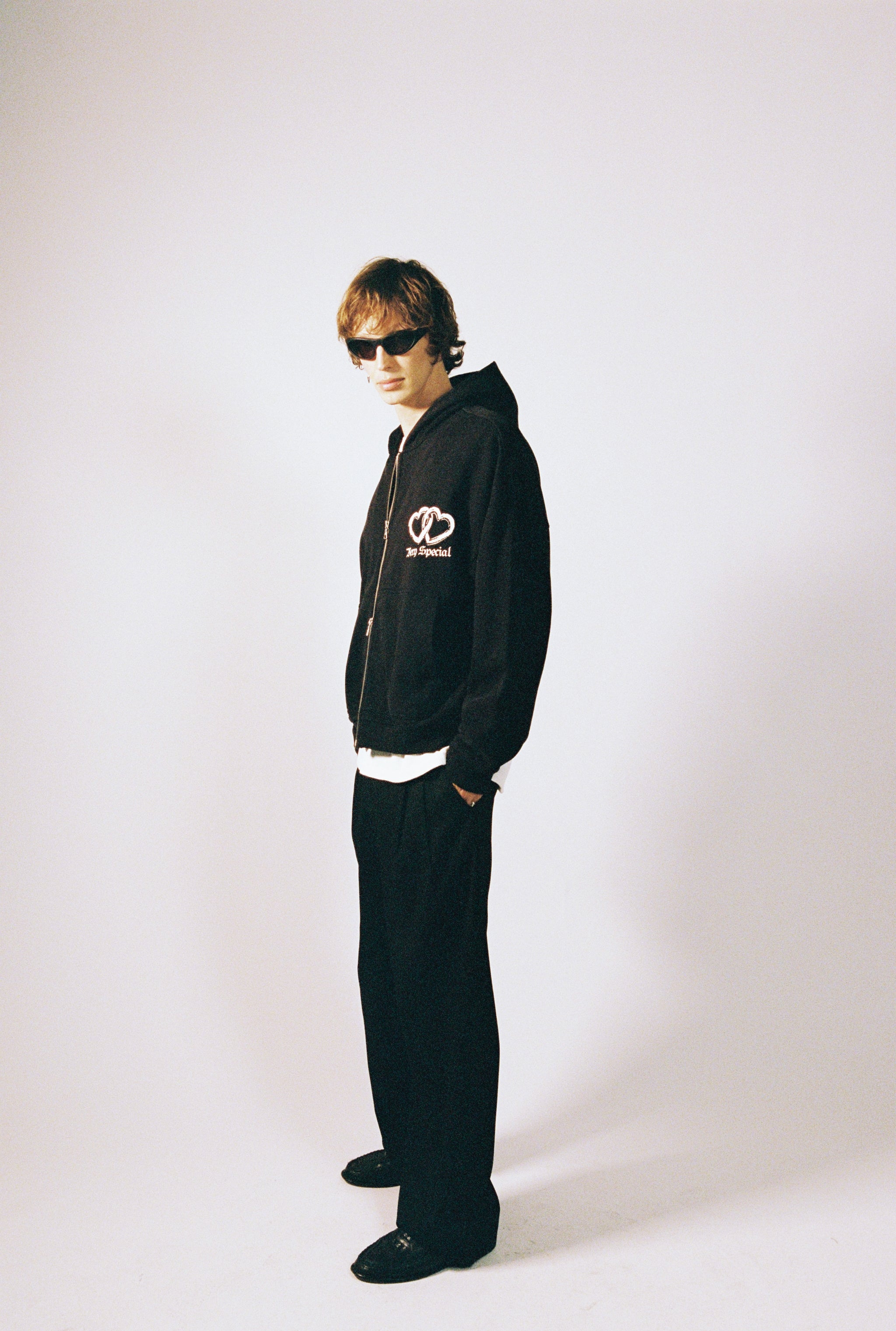 Washed Black Hearts Vintage Zip Hoodie