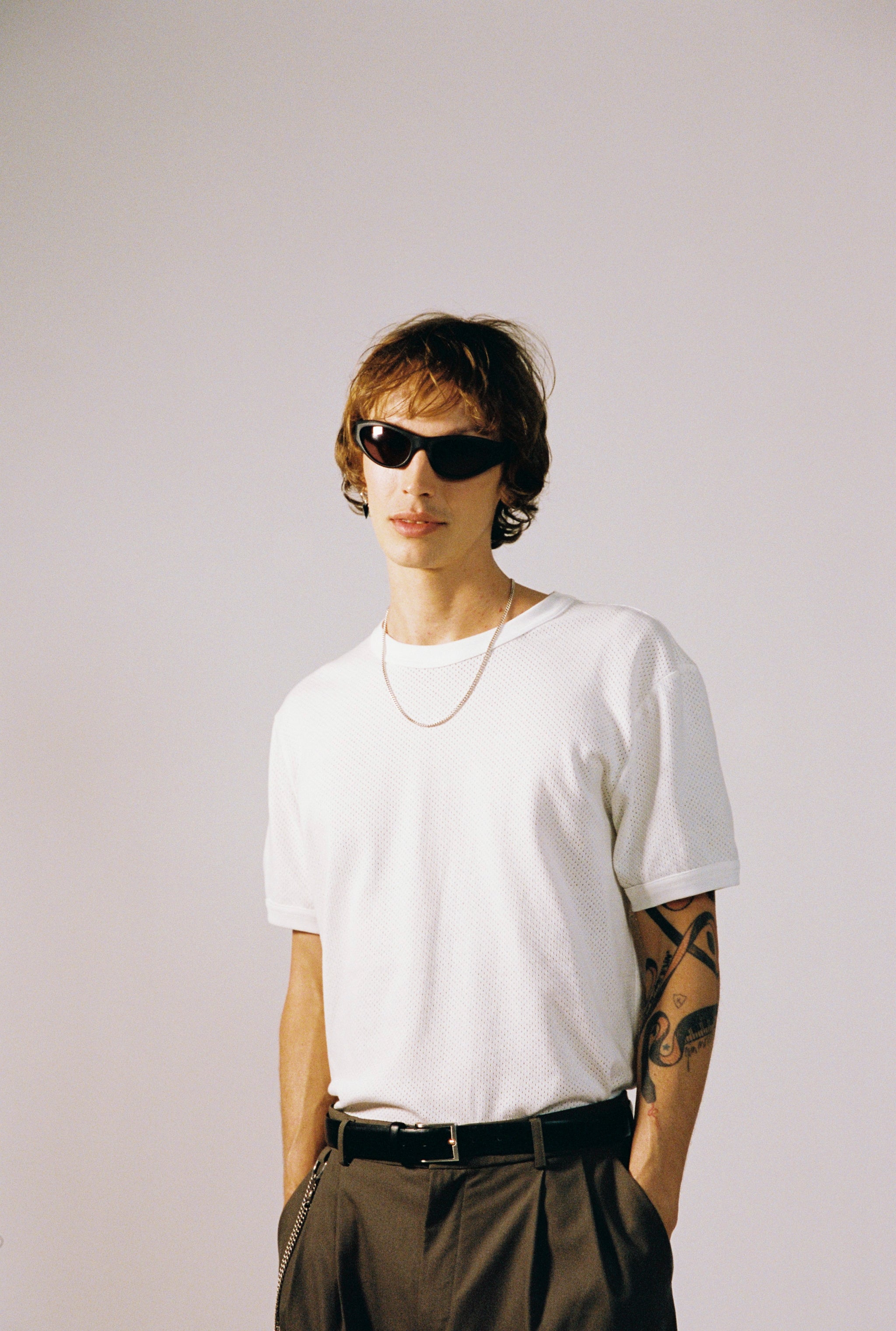 Vintage White Mesh Fitted Tee