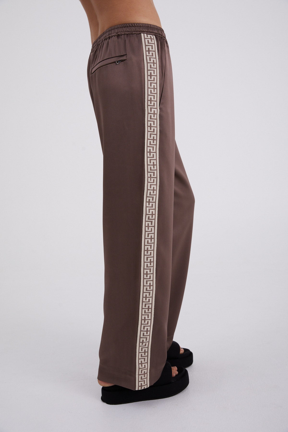 Taupe "Geo" Satin Vacay Pant