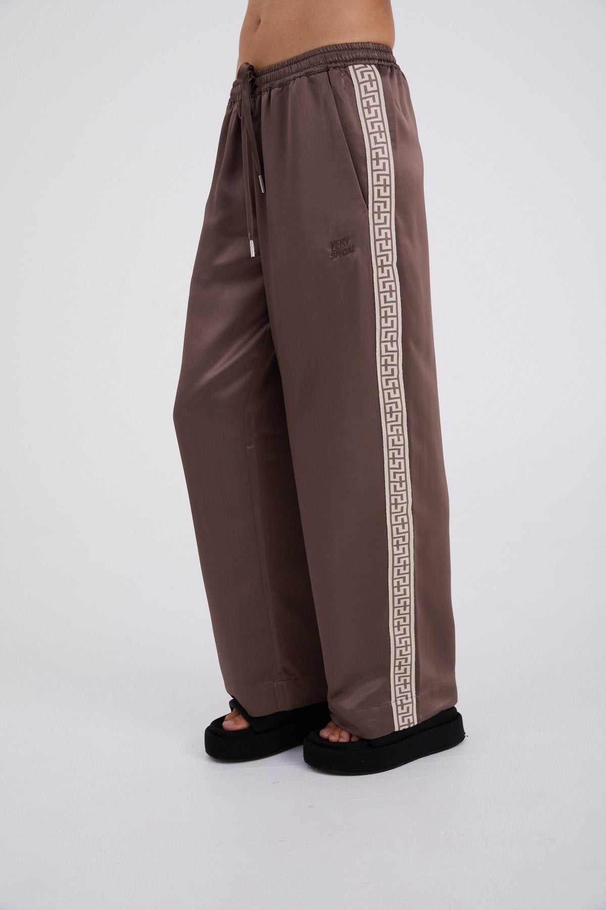 Taupe "Geo" Satin Vacay Pant
