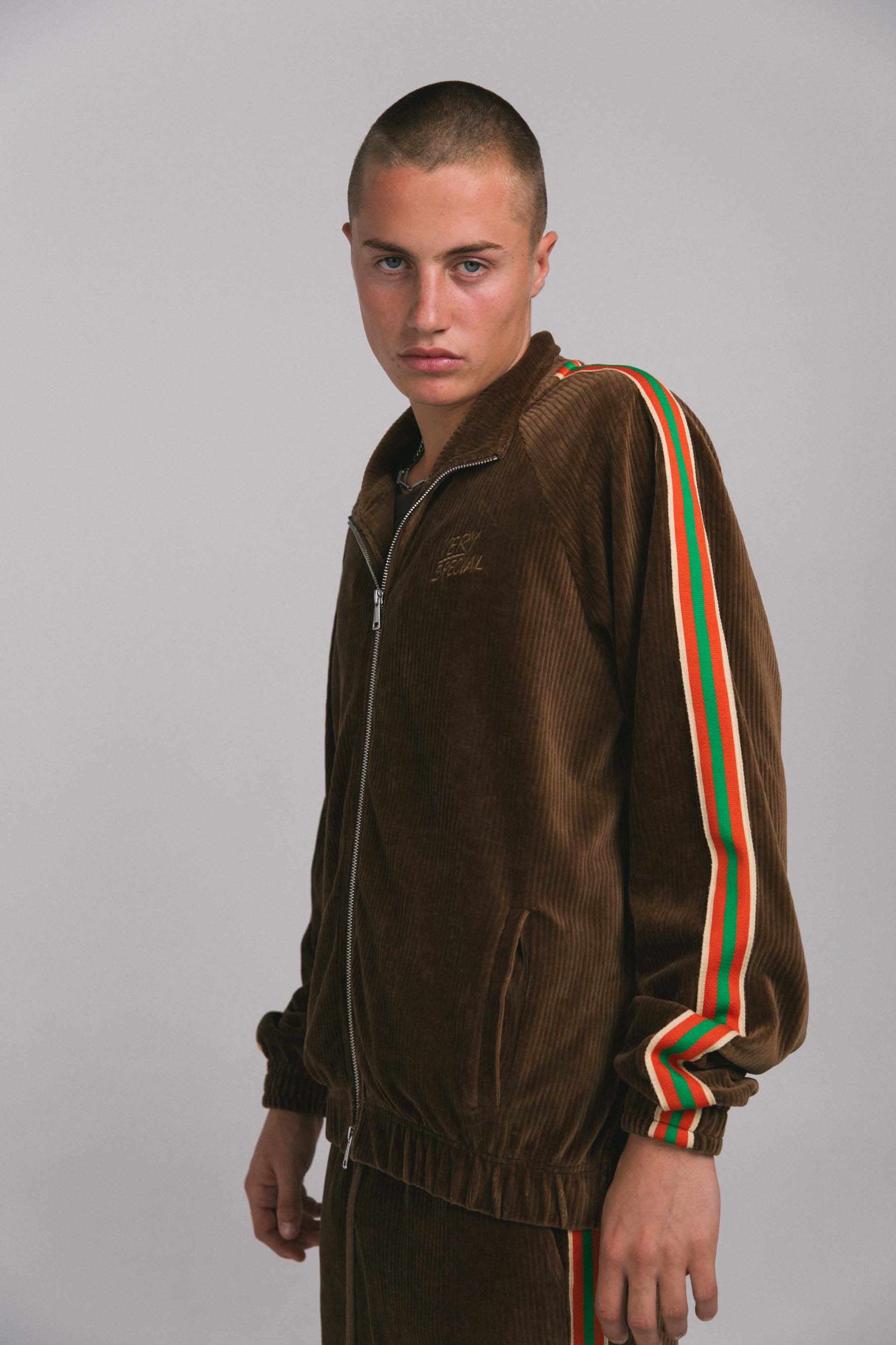 Brown Cord "Stripe" Track Jacket