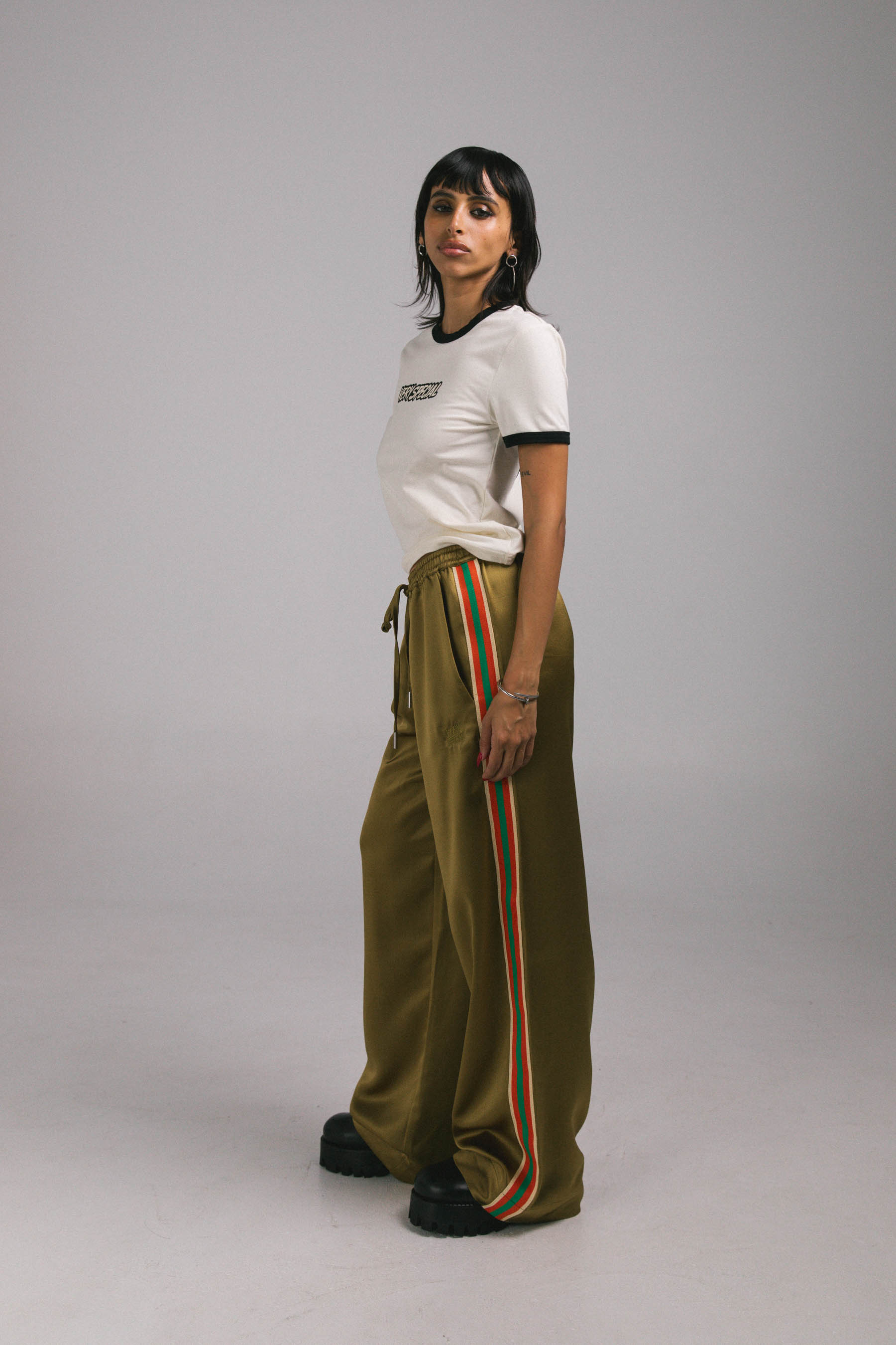 Bronze "Stripe" Satin Vacay Pants