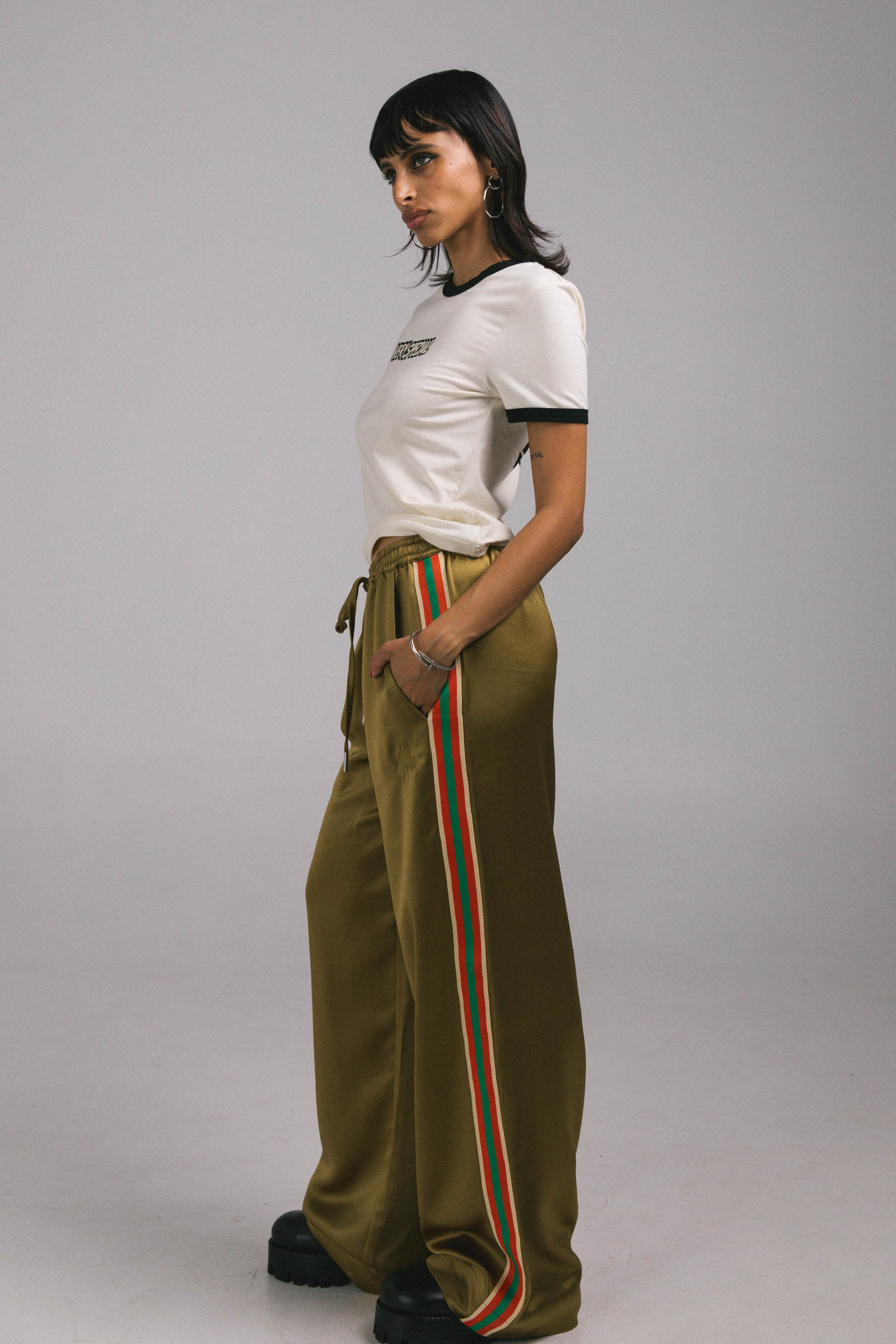 Bronze "Stripe" Satin Vacay Pants