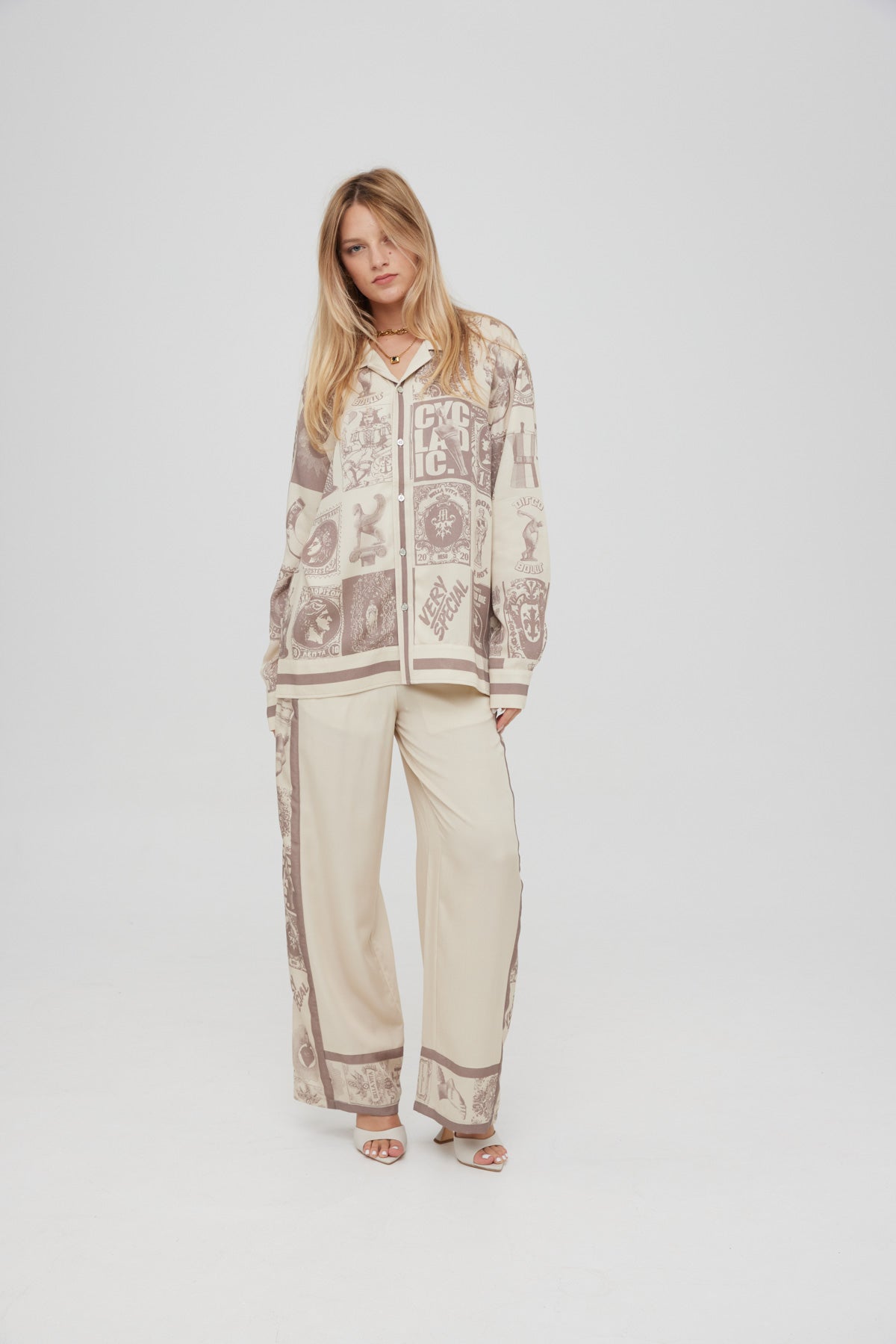MSG Grid Border LS Shirt Oat Milk