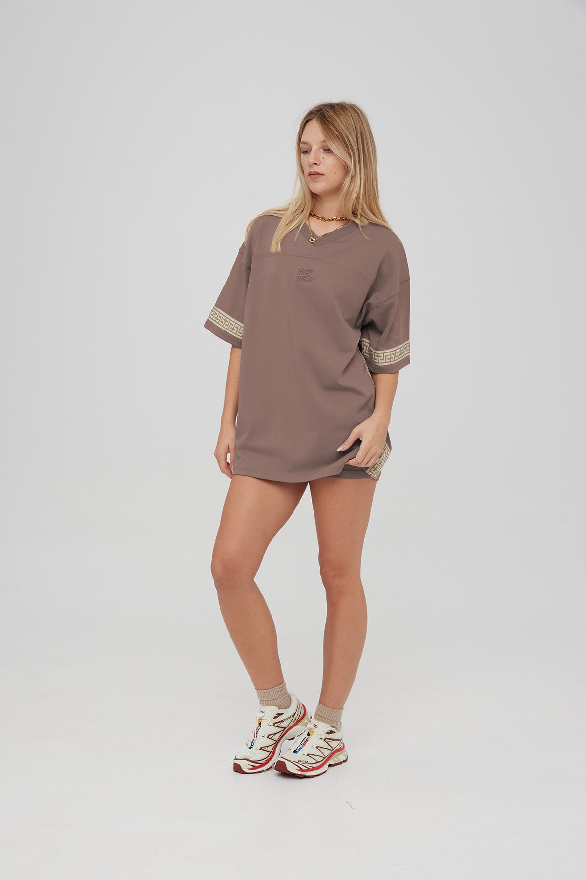 Taupe "Geo" Boxy Sport Tee