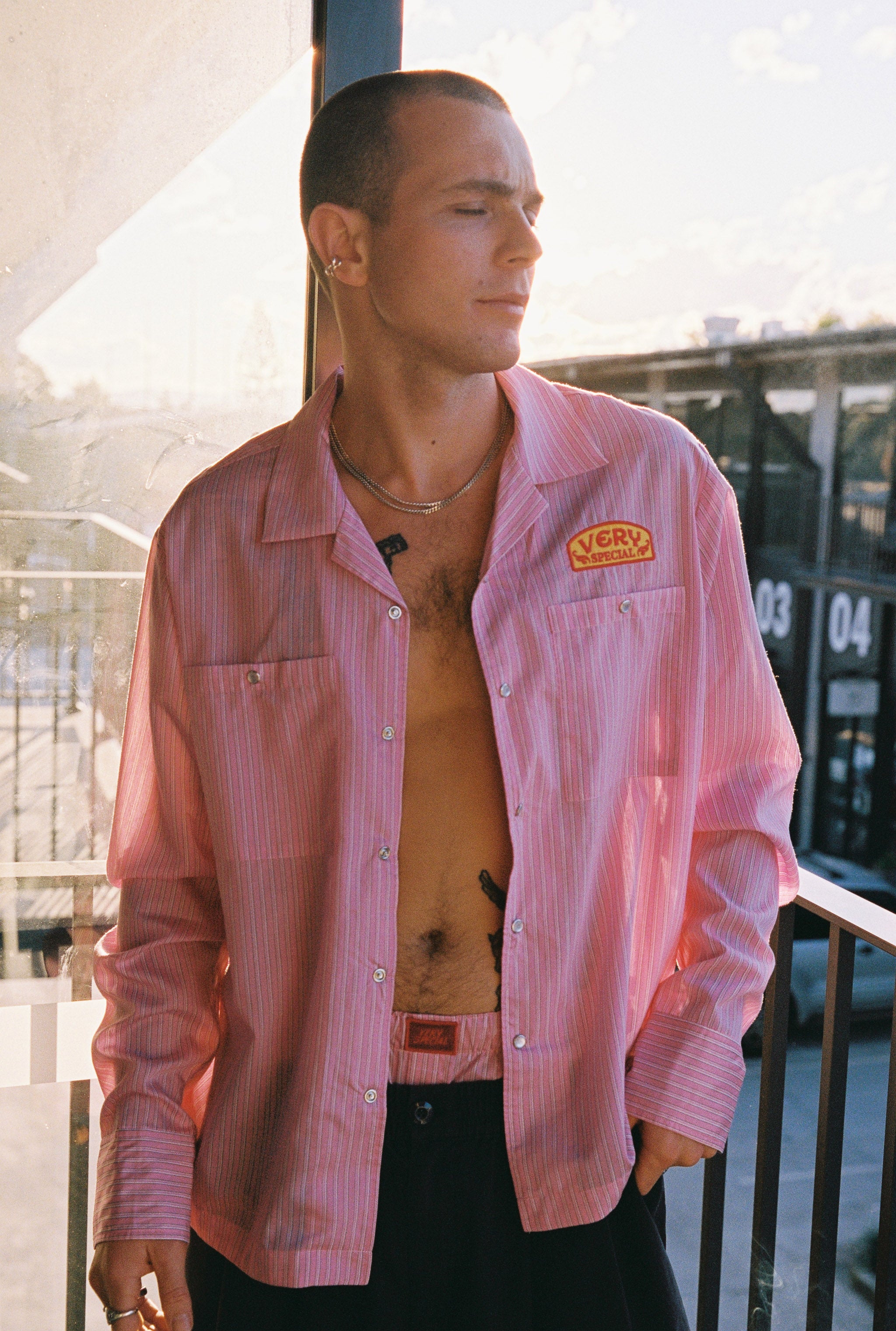 Pink Stripe LS Work Shirt