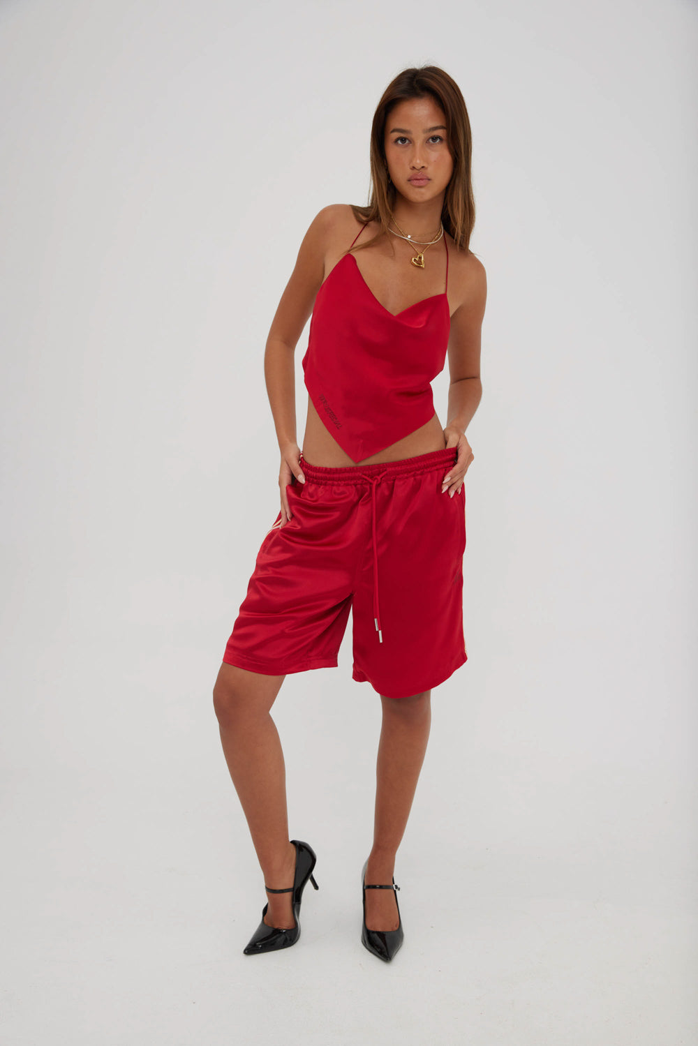 Red Satin "Stripe" Basketball shorts