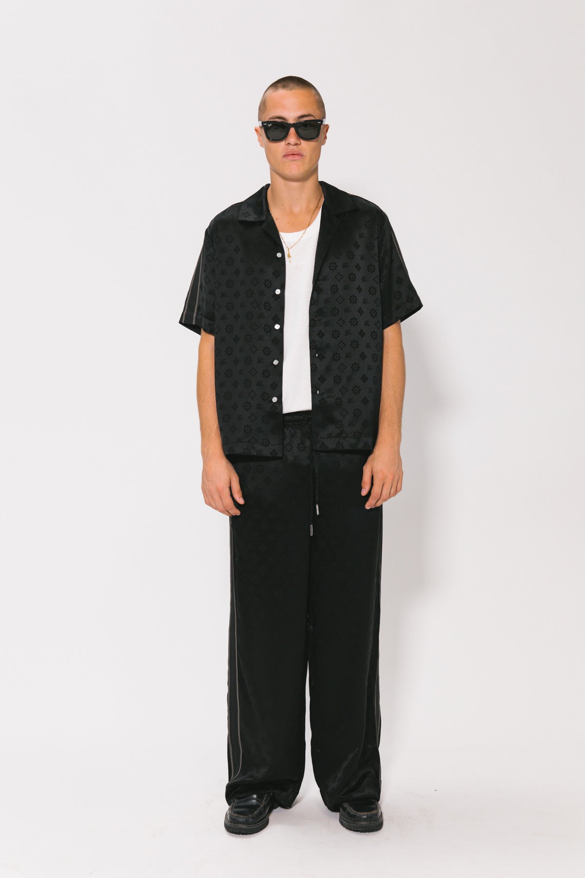Black "Jacquard" Satin Resort Shirt