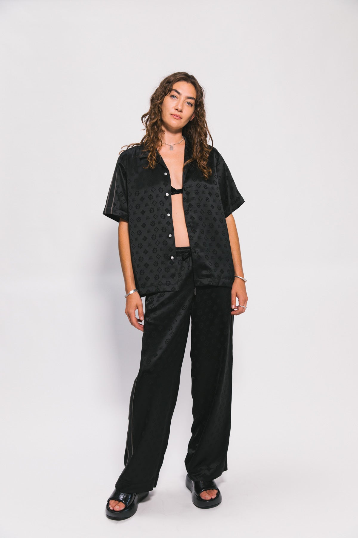 Black "Jacquard" Satin Resort Shirt