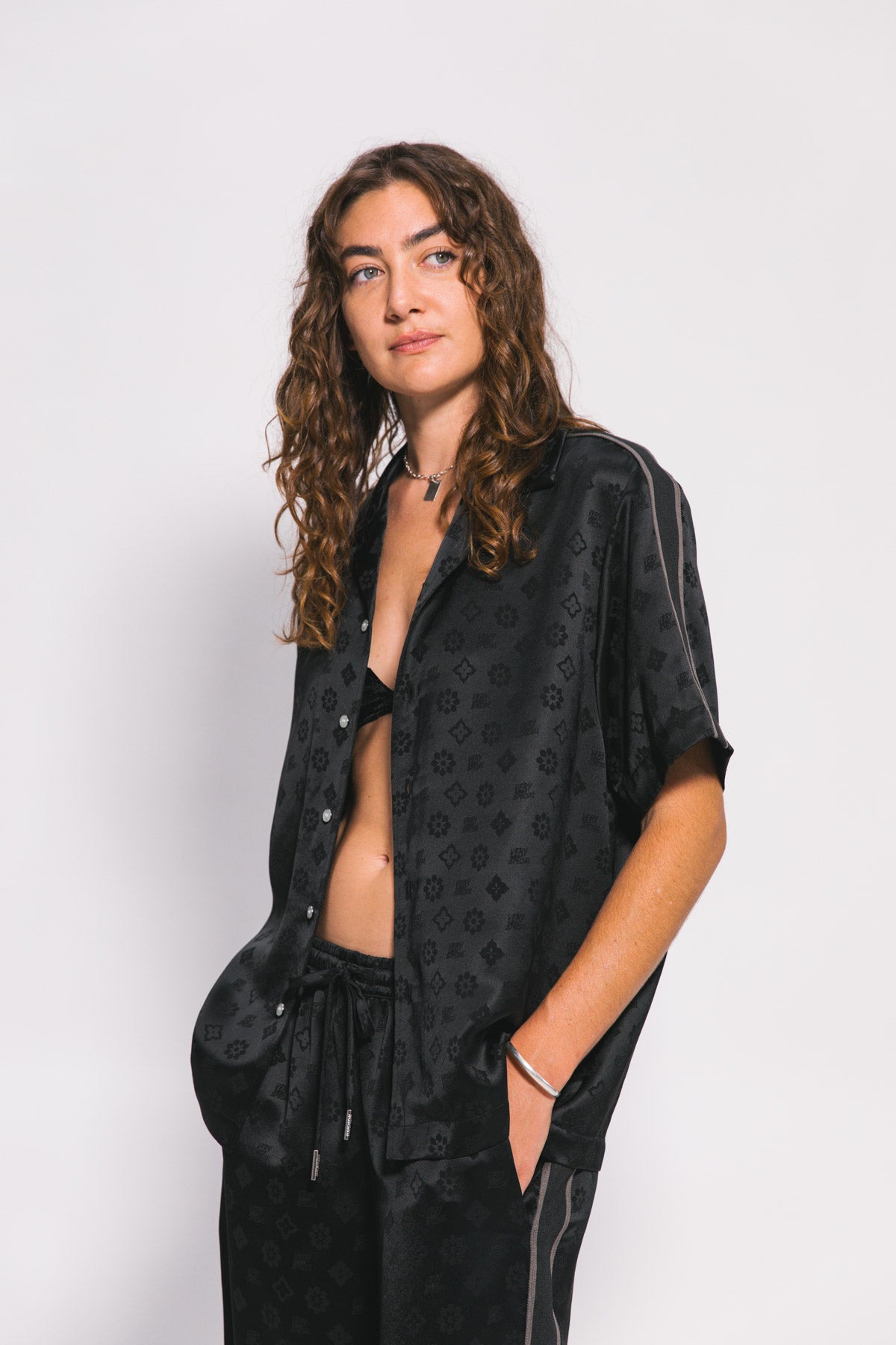 Black "Jacquard" Satin Resort Shirt