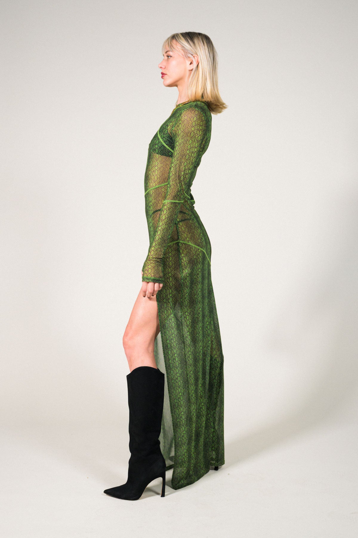 Snakeskin LS Mesh Maxi Dress
