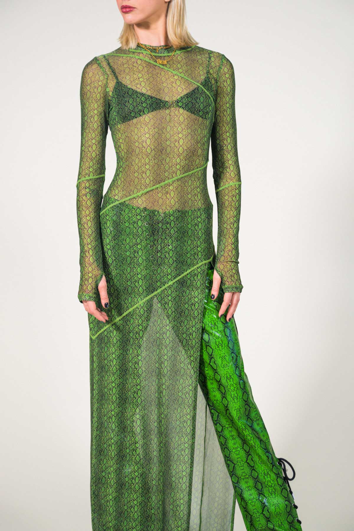 Snakeskin LS Mesh Maxi Dress