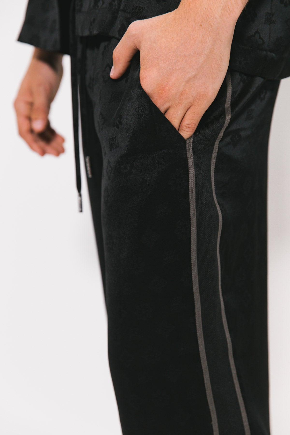 Black "Jacquard" Satin Vacay Pants