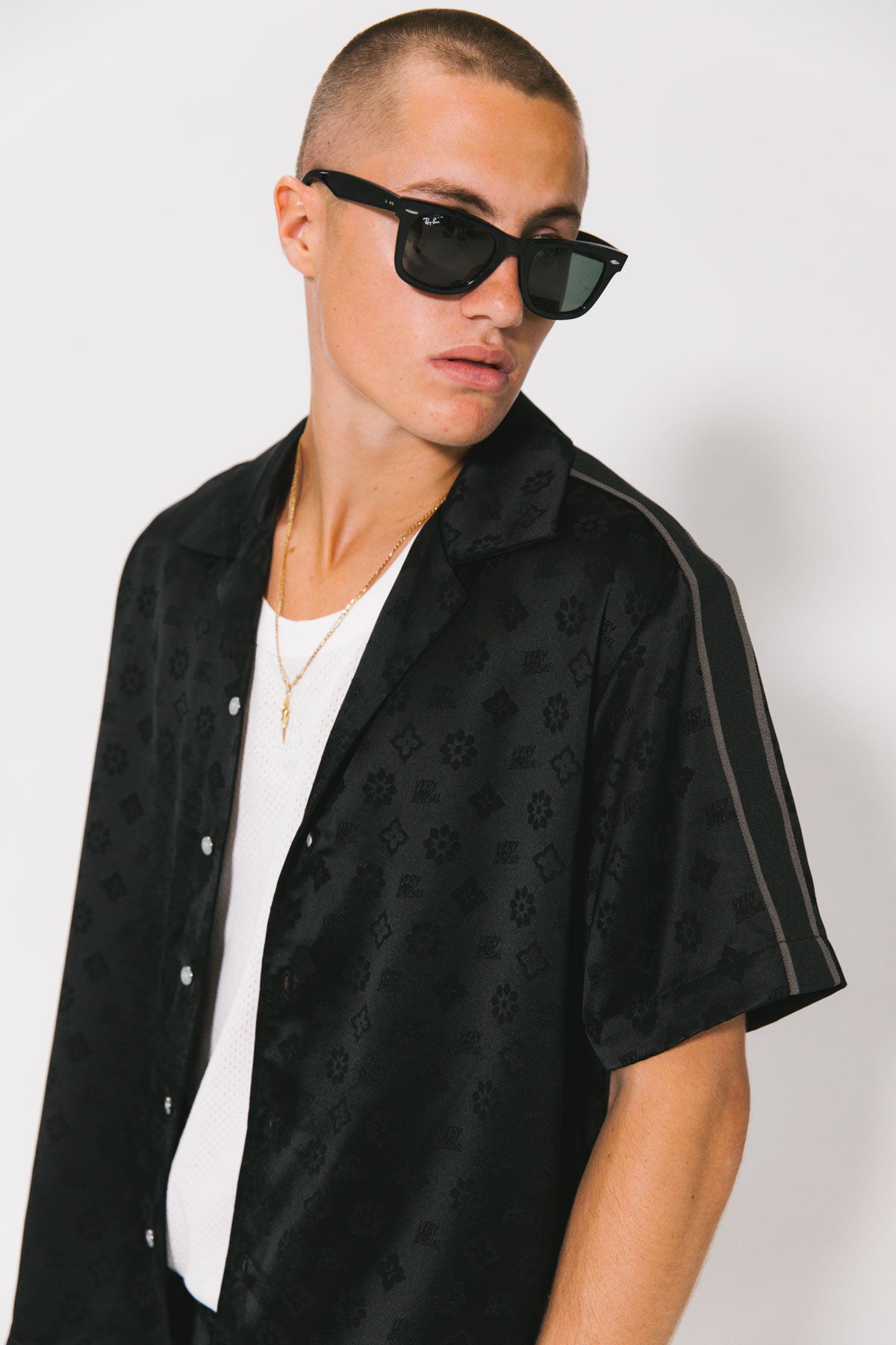 Black "Jacquard" Satin Resort Shirt