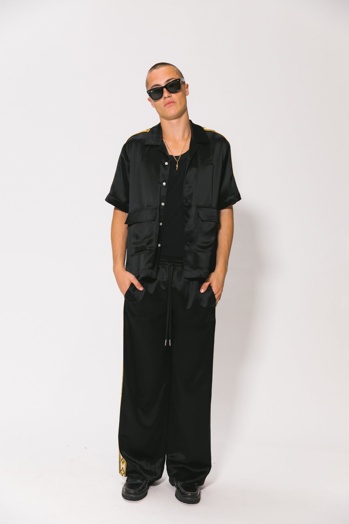 Black Satin Diamond Vacay Pants