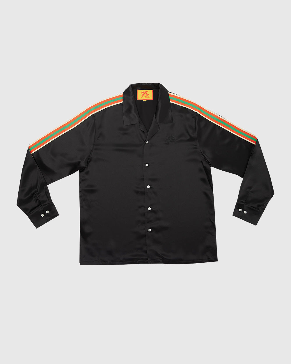 Black LS "Stripe" Satin Resort Shirt