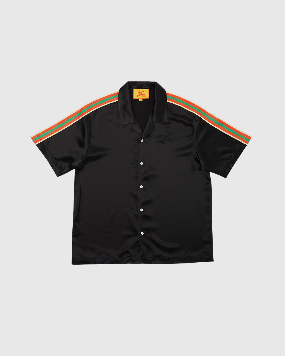 Black "Stripe" Satin Resort Shirt