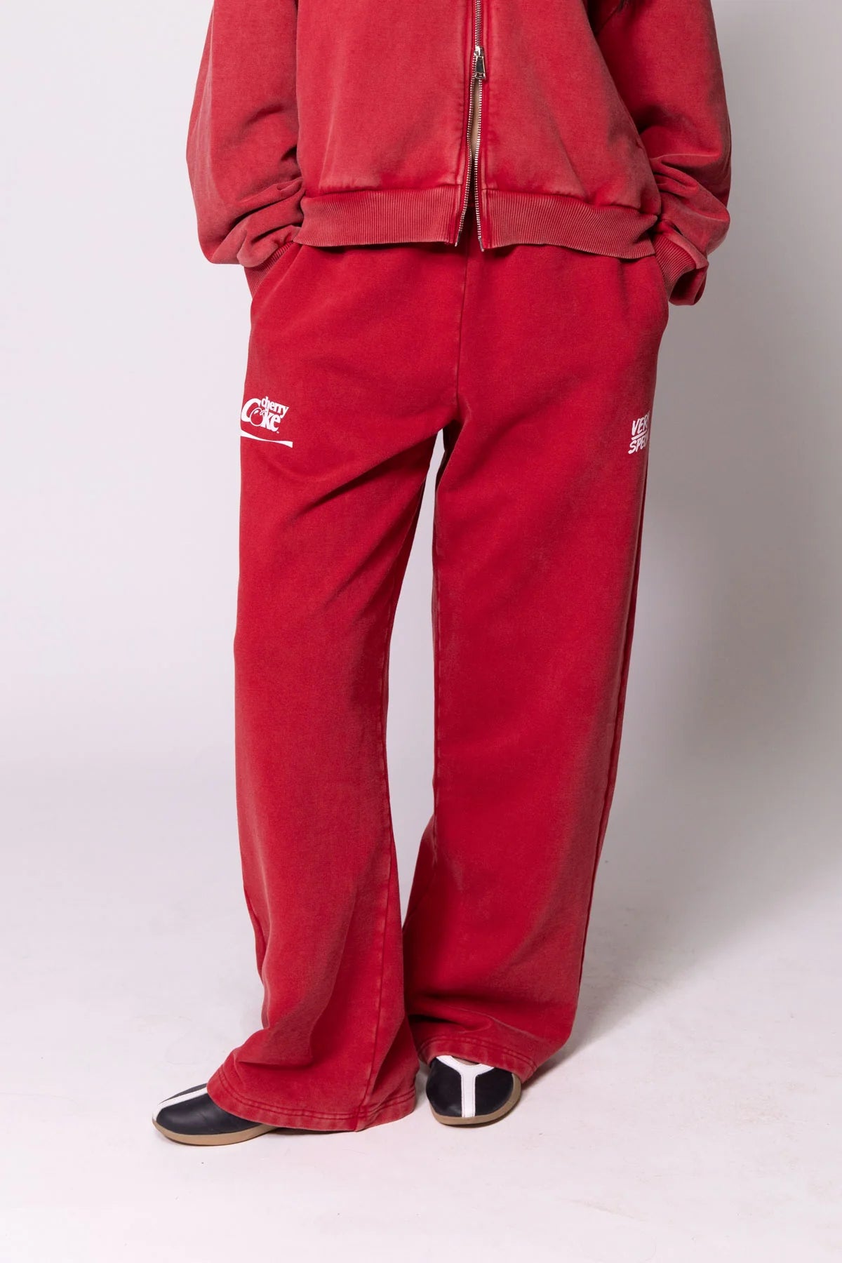 Coke Fleece Washed red Track Set