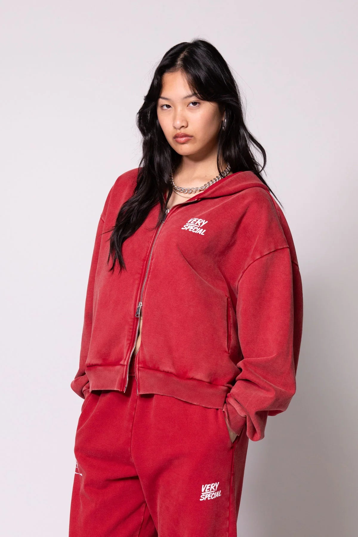 Coke Fleece Washed red Track Set