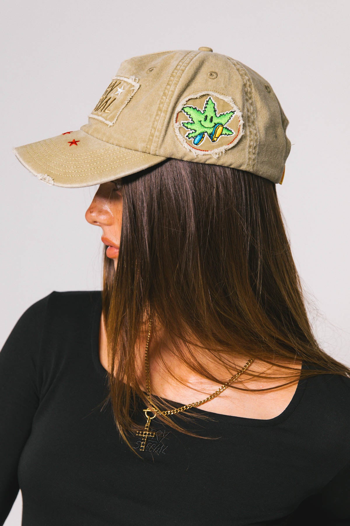 Khaki Mr Happy Herb Distressed Dad Cap