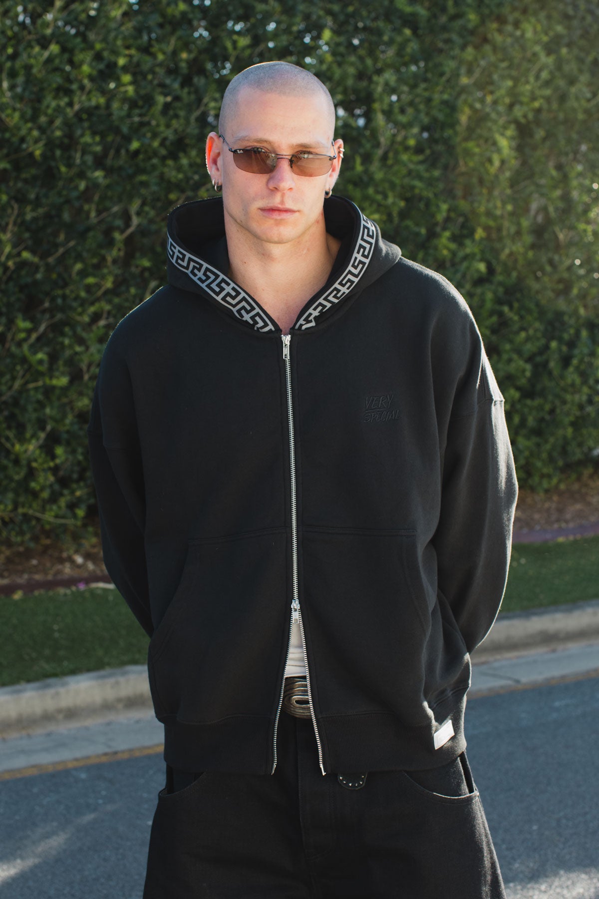 Black "Geo" Fleece Zip Hoody