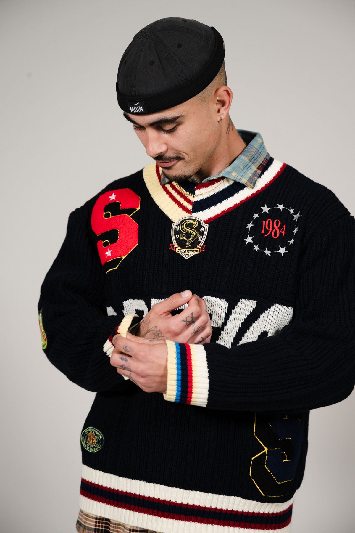 Navy Patch Knit Sweater