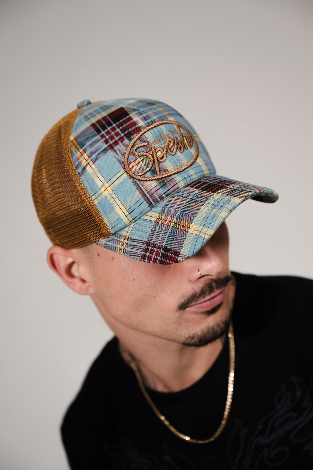 Blue Spesh Plaid Trucker