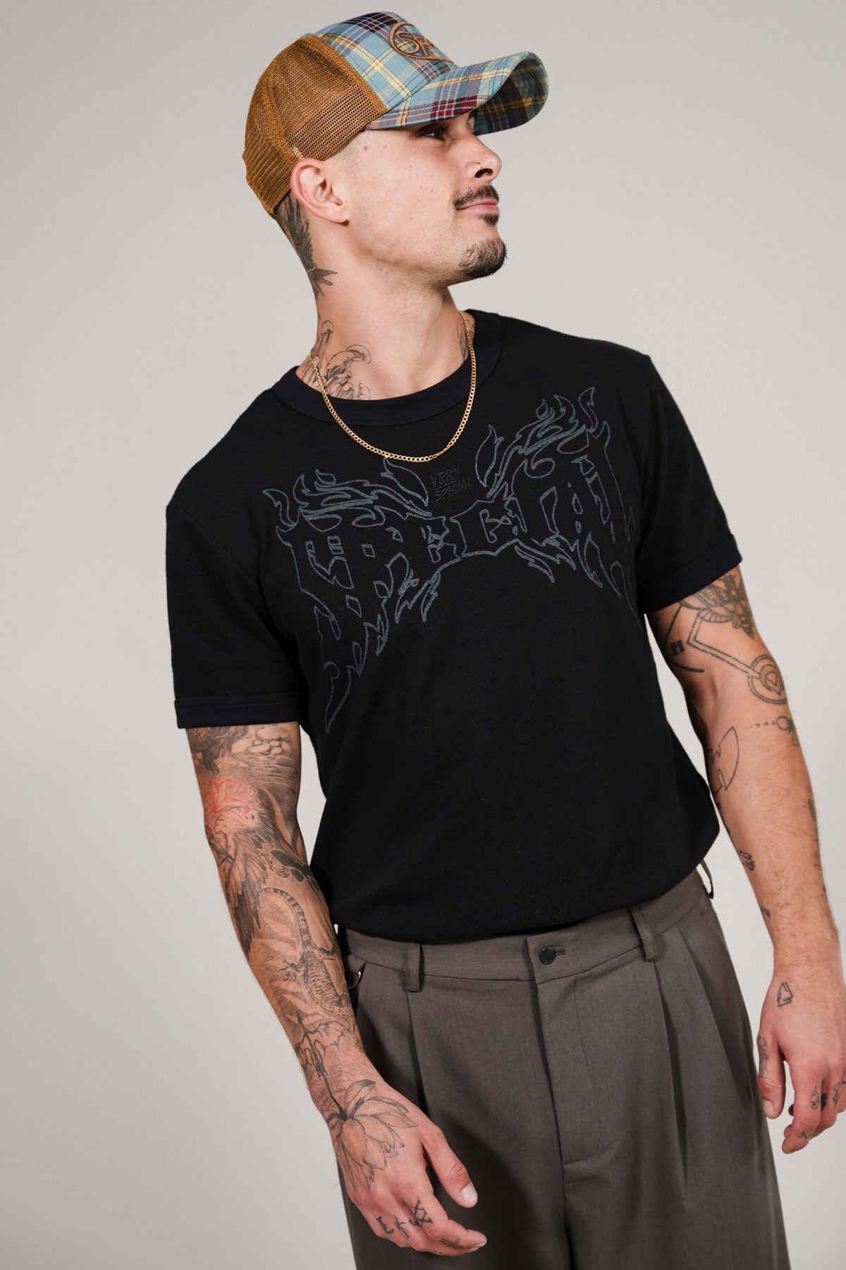 Very Special Black Mesh Fitted Tee
