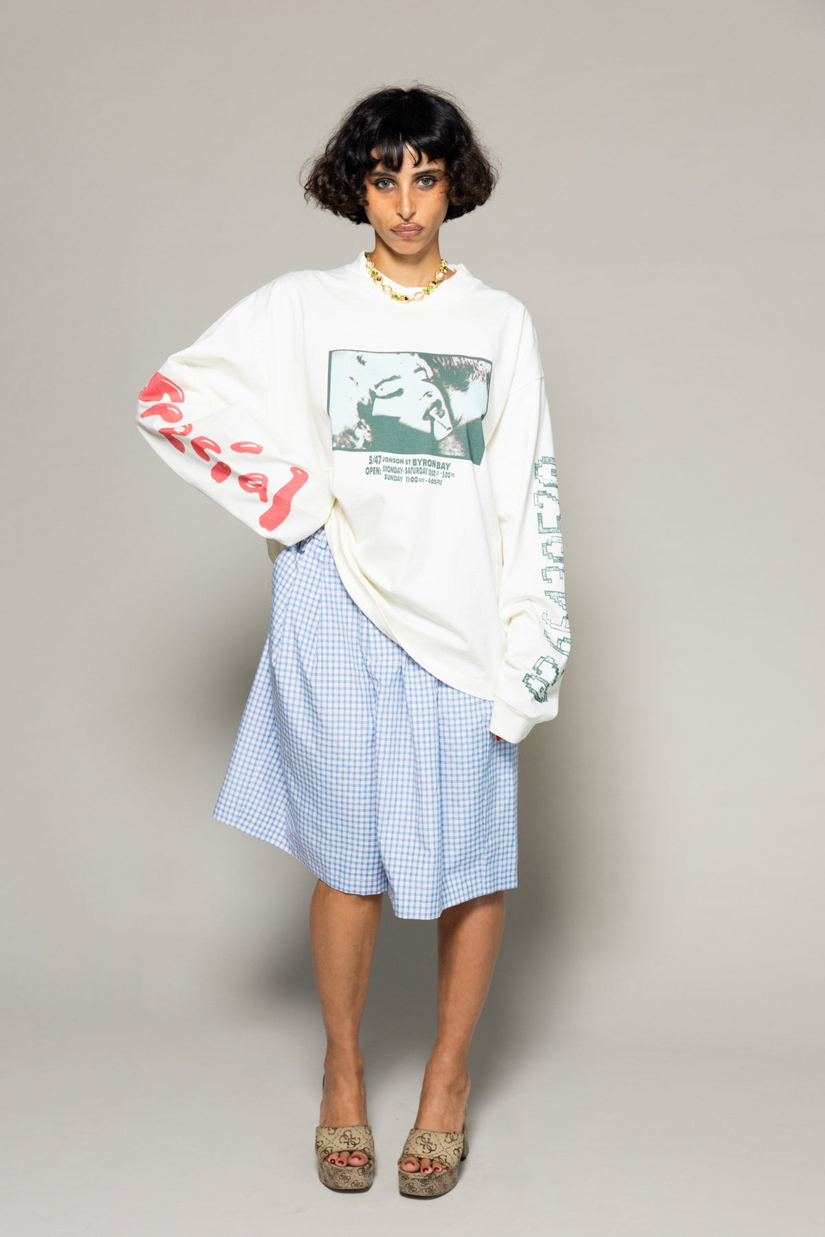 White Poster Girl Long Sleeve Tee