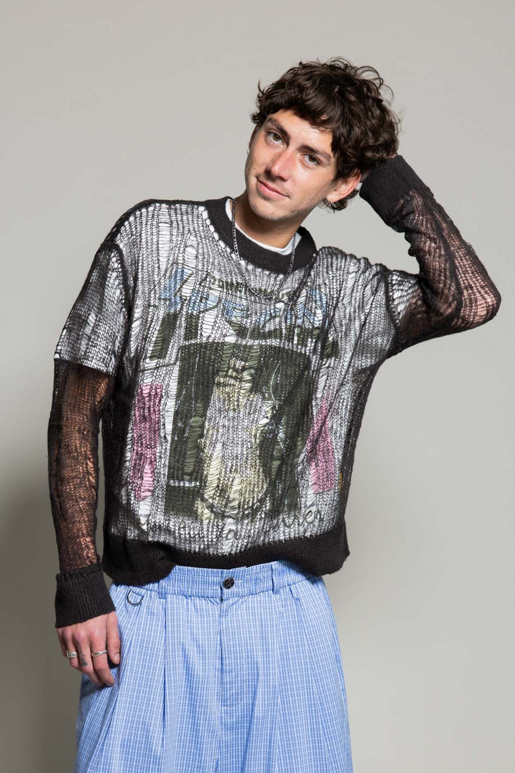 Johnny Distressed Knit Sweater Charcoal