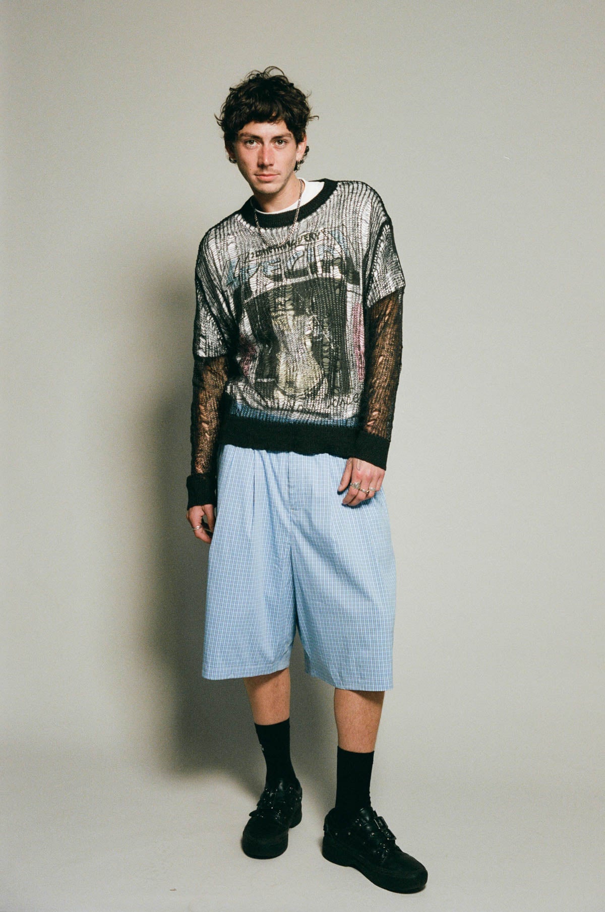 Johnny Distressed Knit Sweater Charcoal