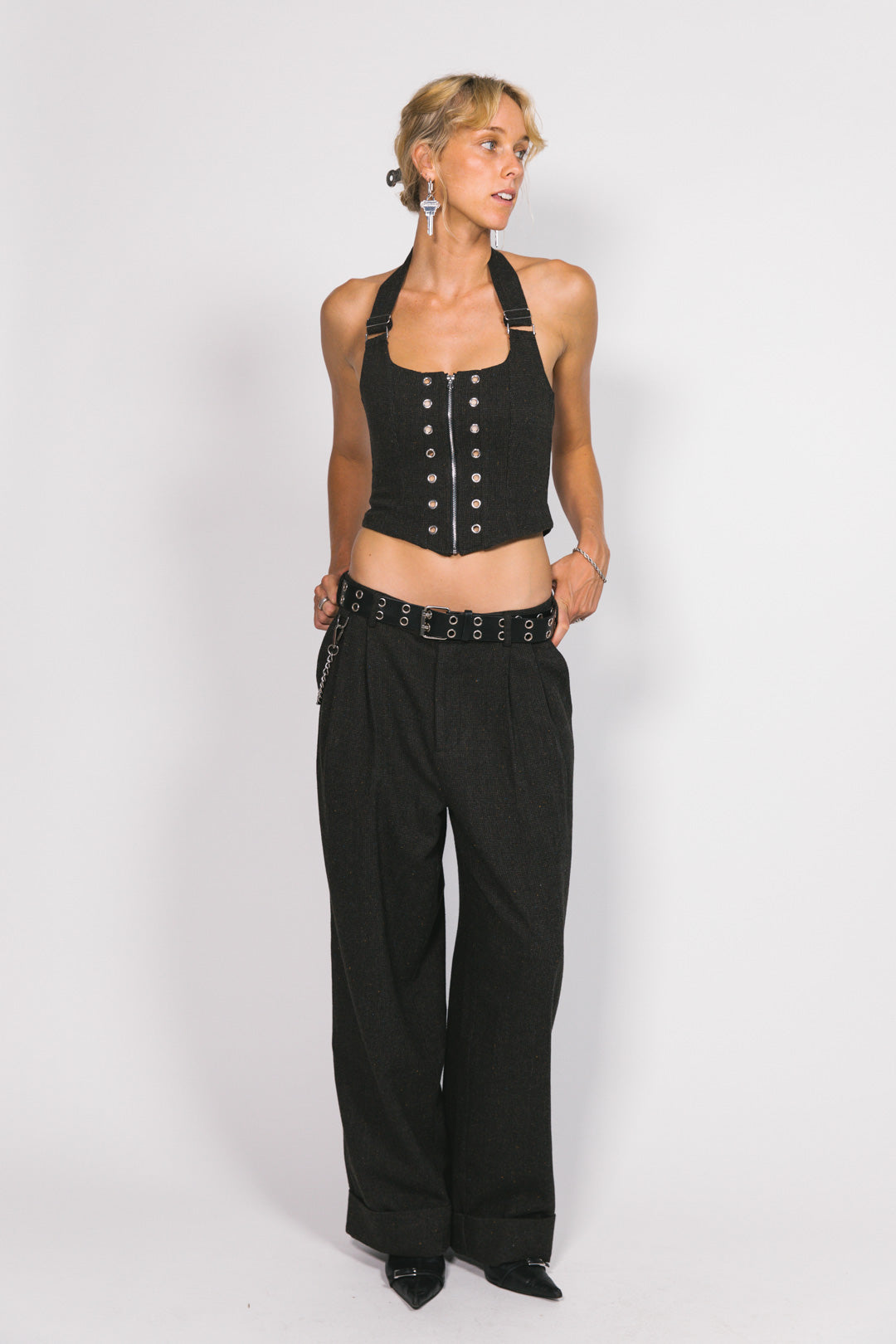 Chocolate Wool Lace Up Halter Top