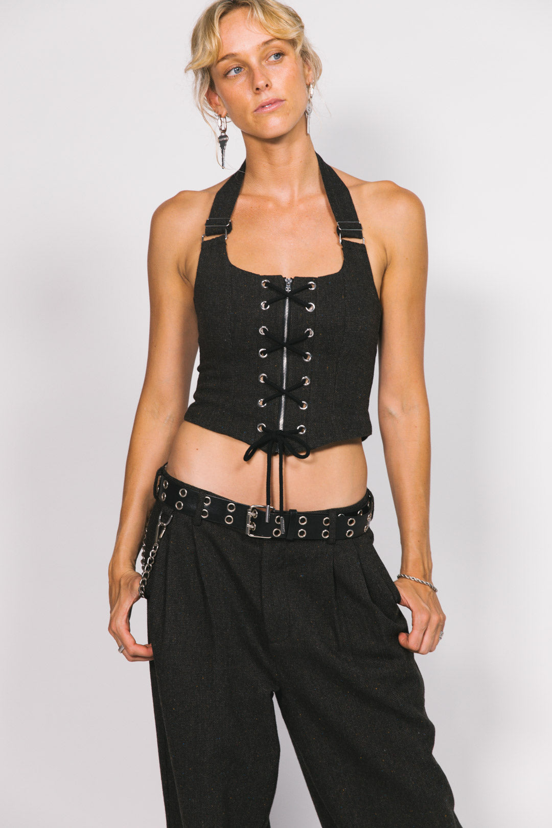 Chocolate Wool Lace Up Halter Top