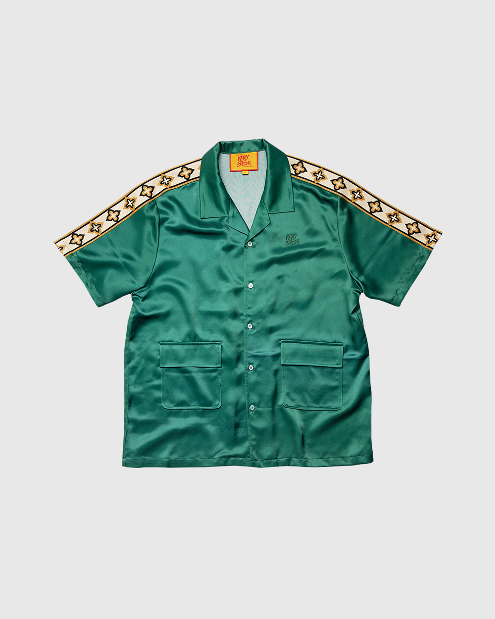 Green Satin"Utility" Resort Shirt