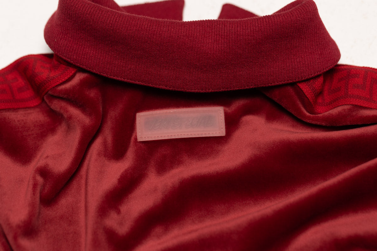 Wine Velour "Geo" Crop Track Jacket