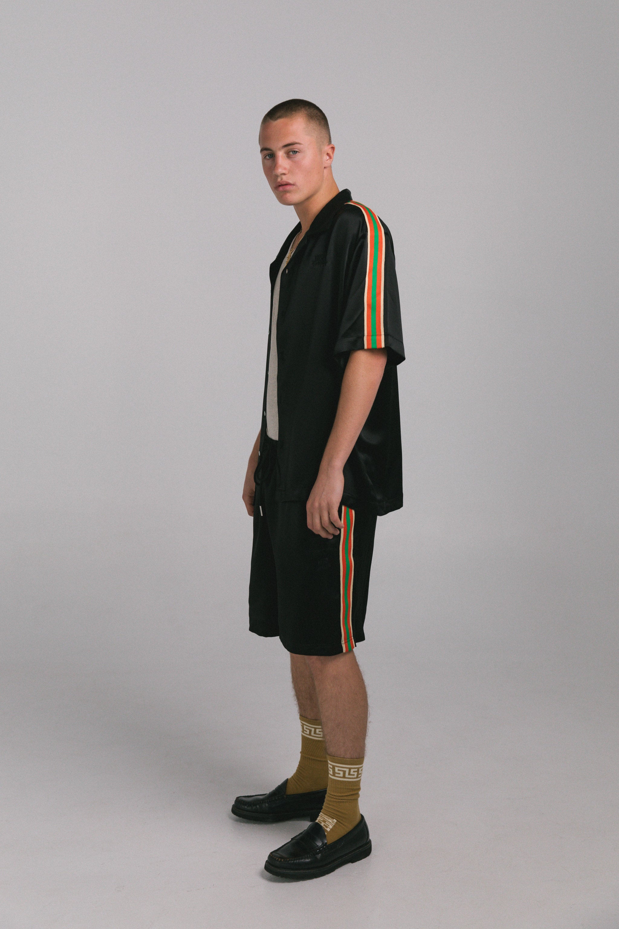 Black Satin "Stripe" Basketball shorts