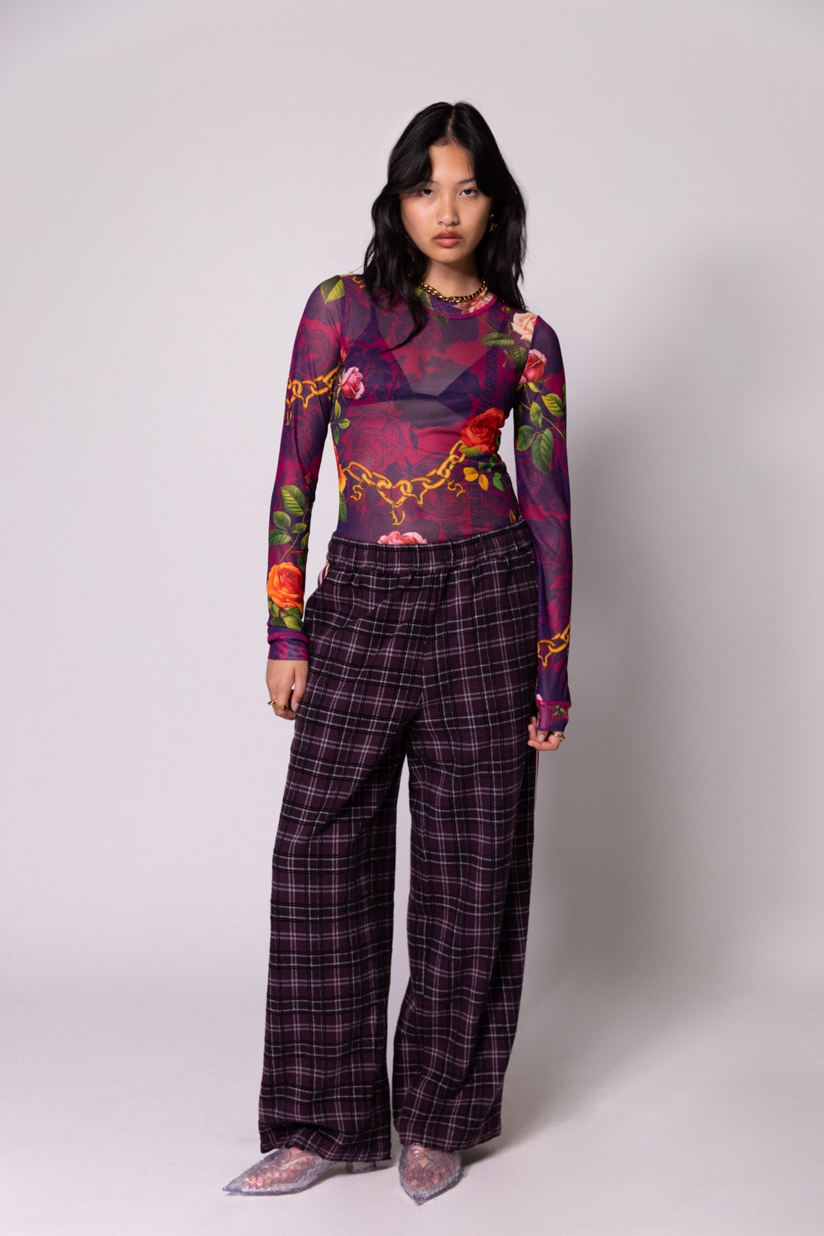 Plum Check Baggy Vacay Pants