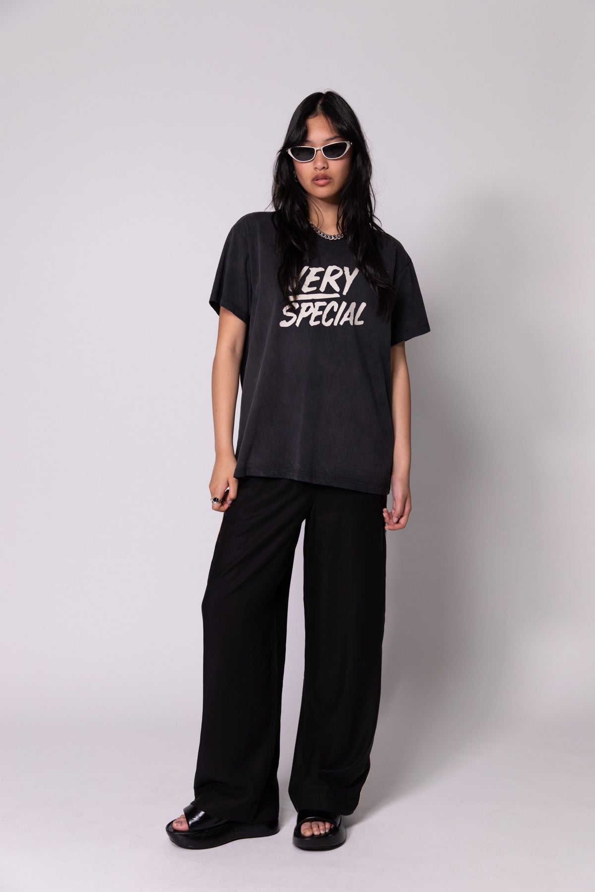 Washed Black Stacked Logo Tee