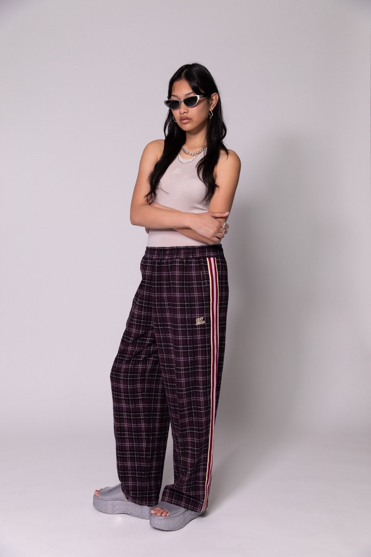 Plum Check Baggy Vacay Pants