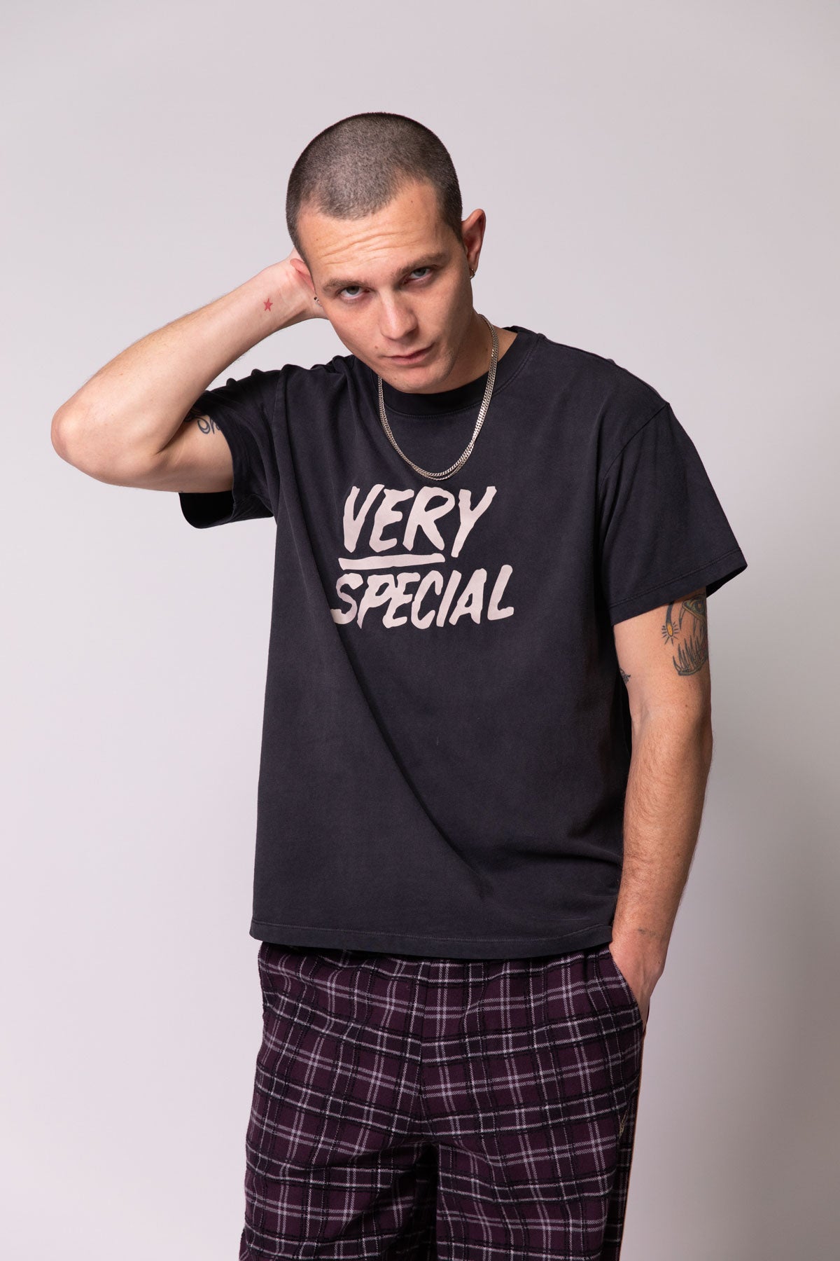 Washed Black Stacked Logo Tee