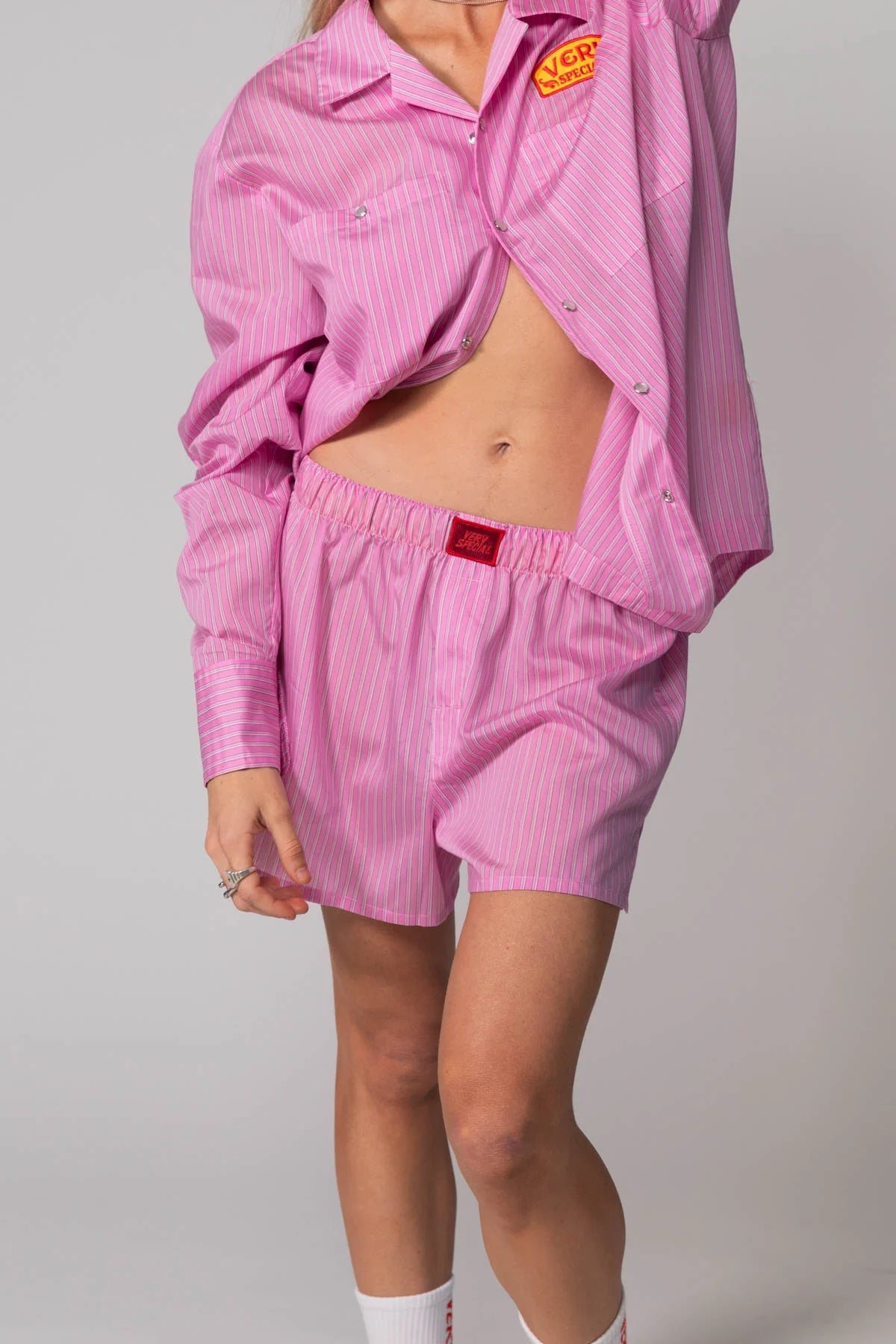 Pink Stripe Shirt & Boxer Short Set