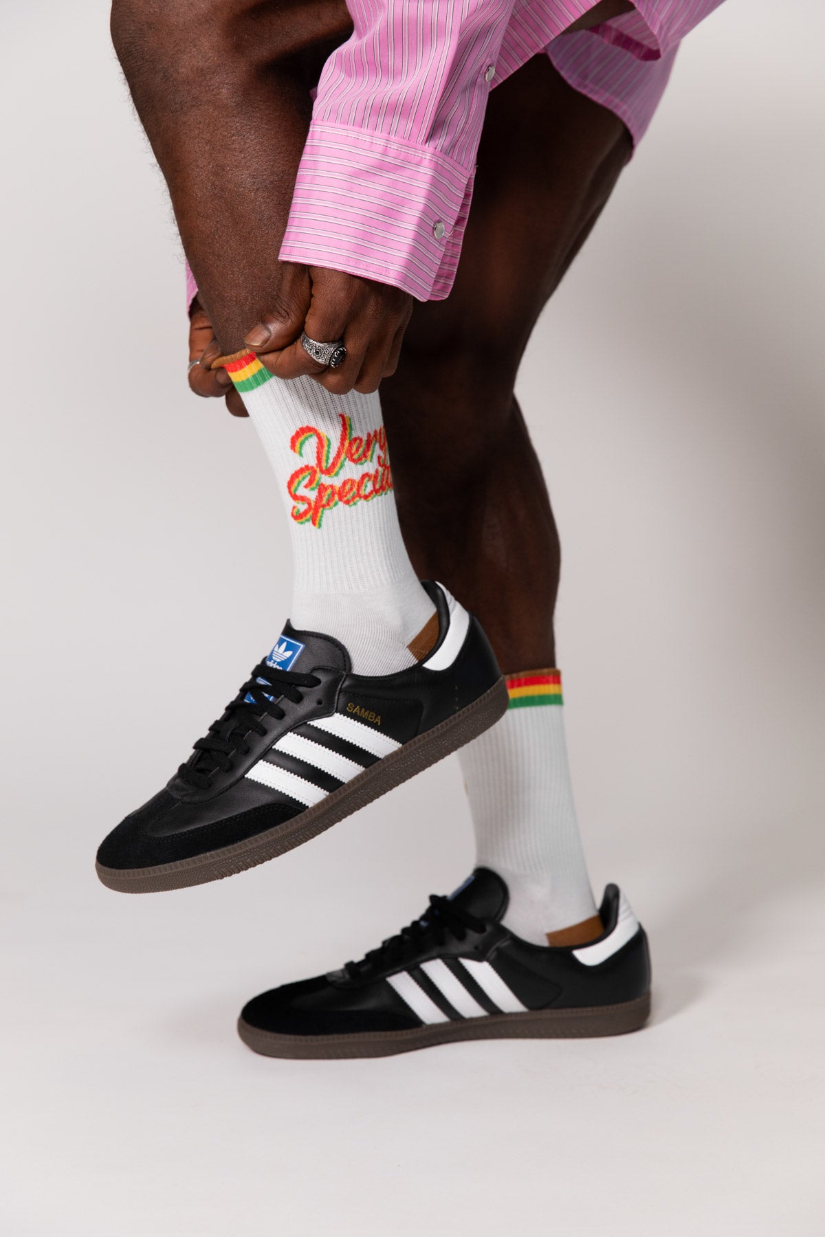 Vintage White Script and Stripes Sock