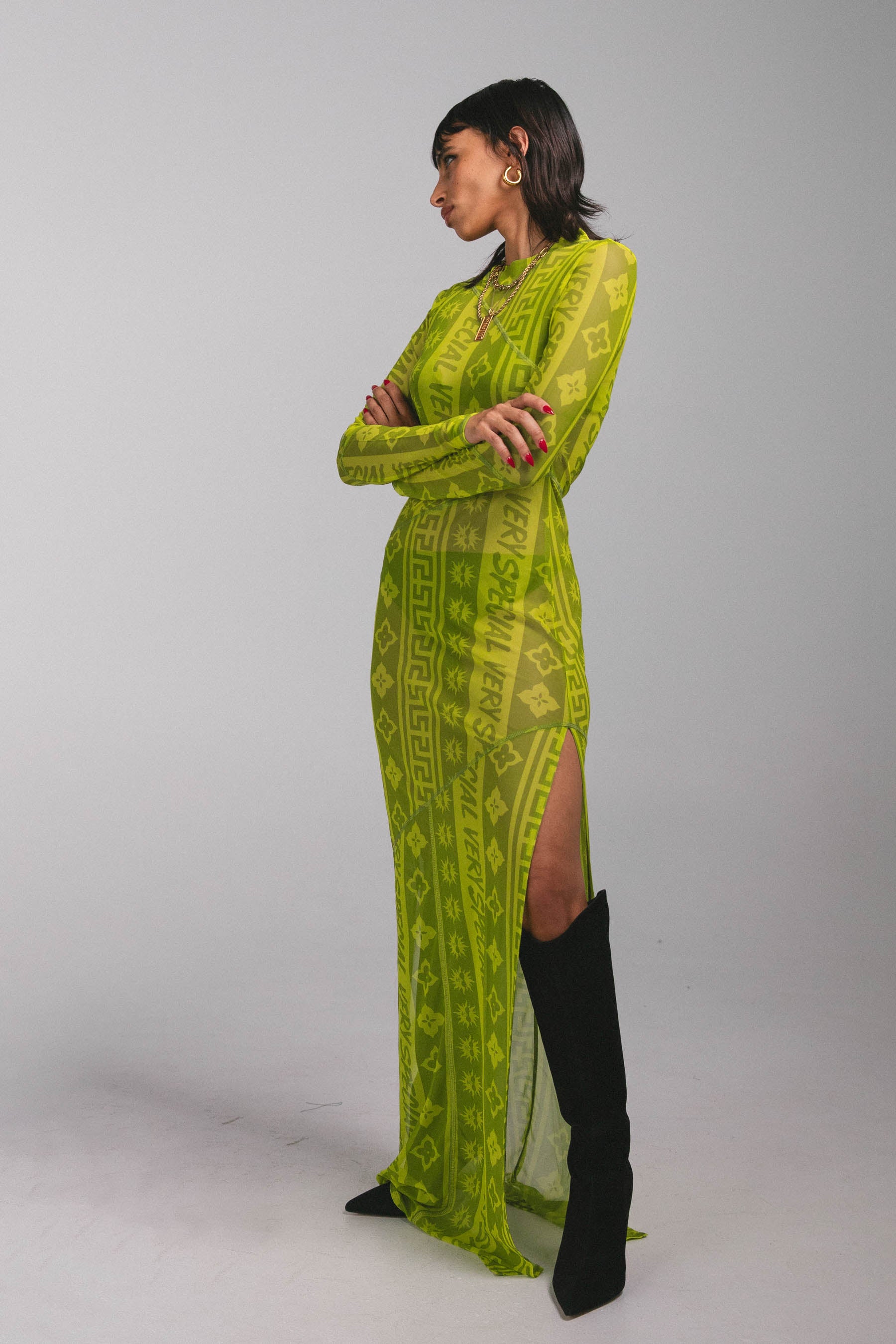 Lime "Very Geo" Mesh Maxi