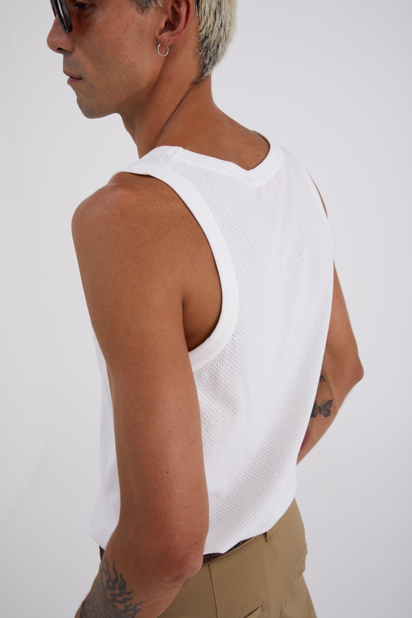 White Cotton Mesh Singlet