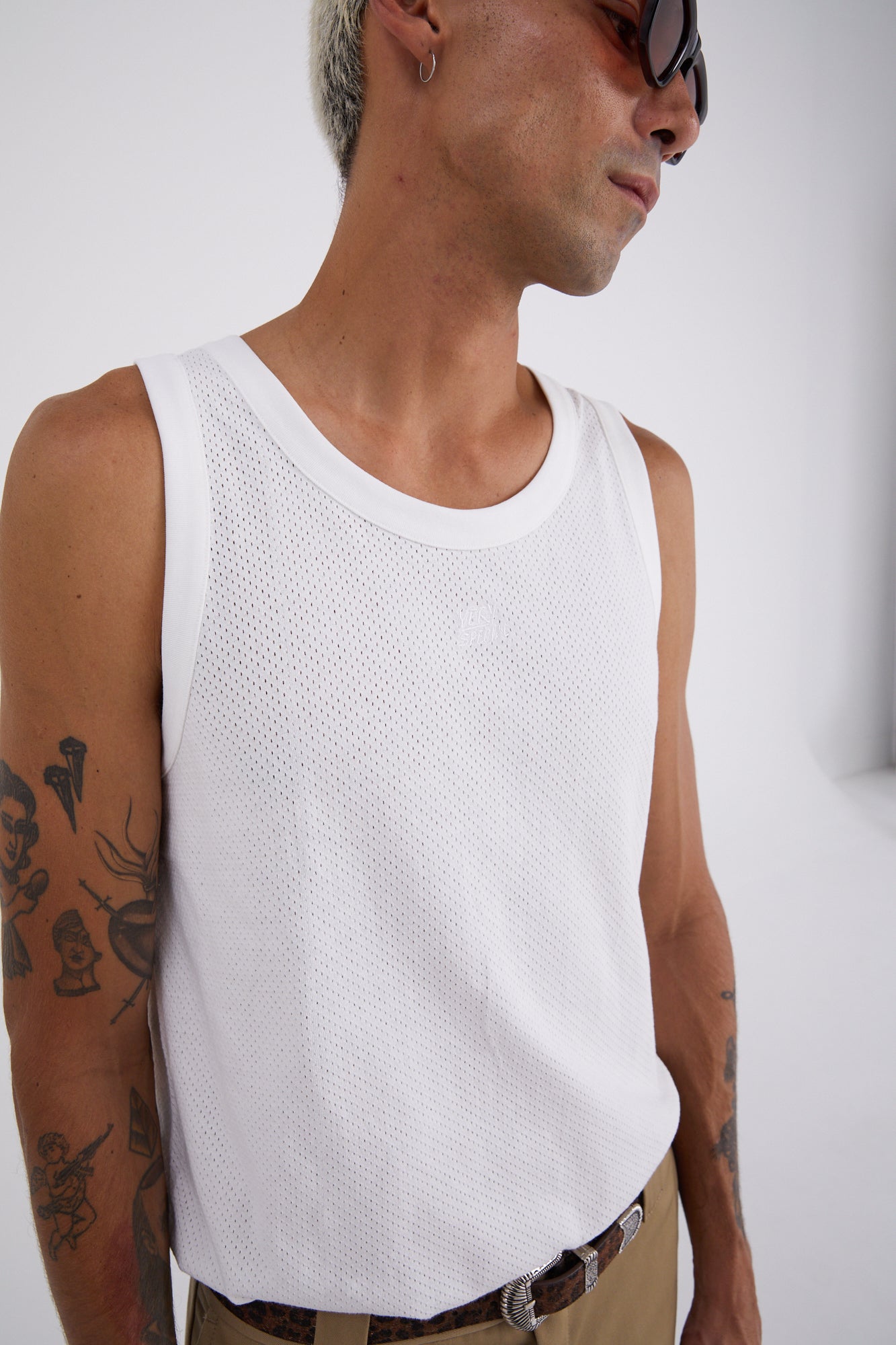 White Cotton Mesh Singlet