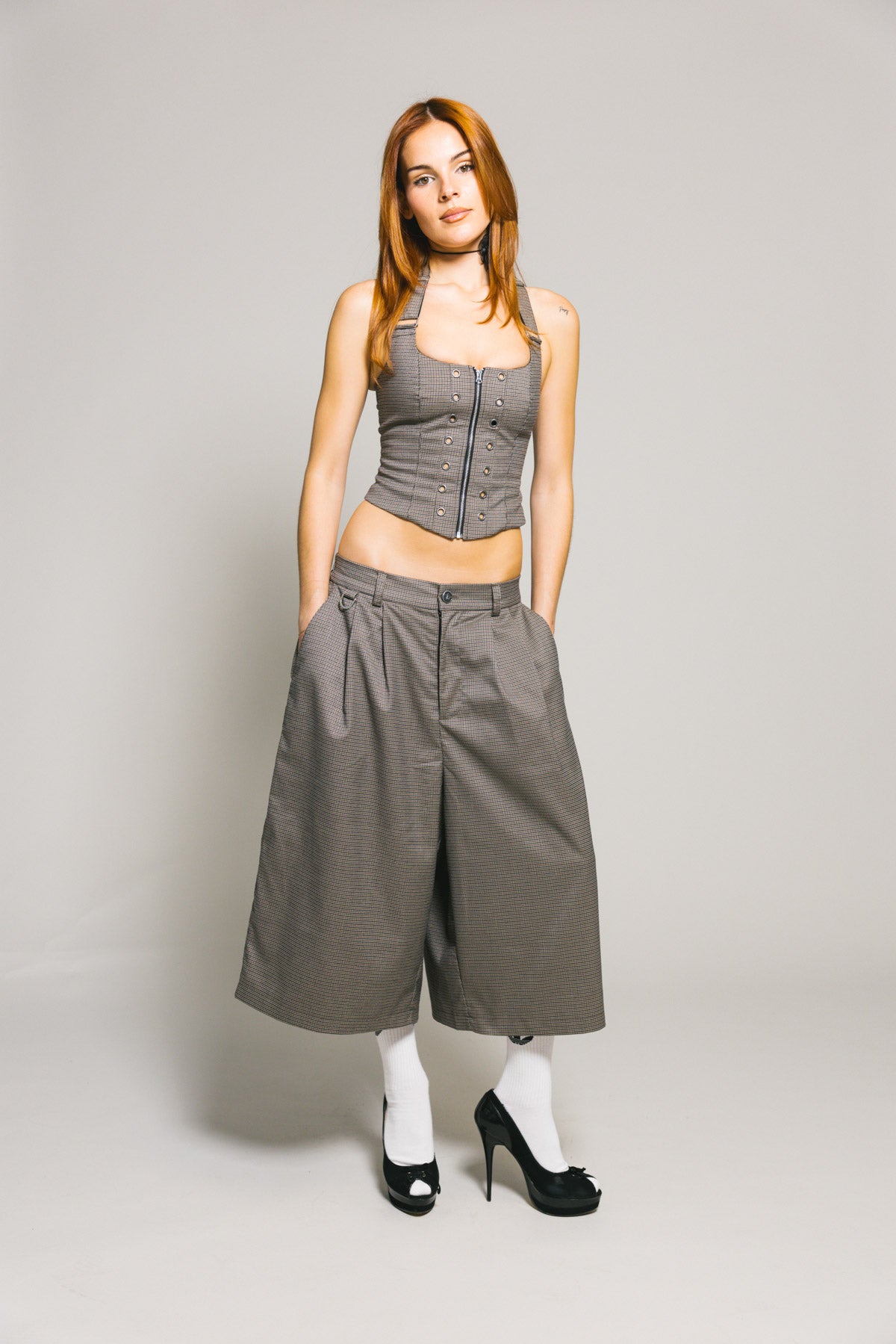 Herringbone Cher Lace Up Halter